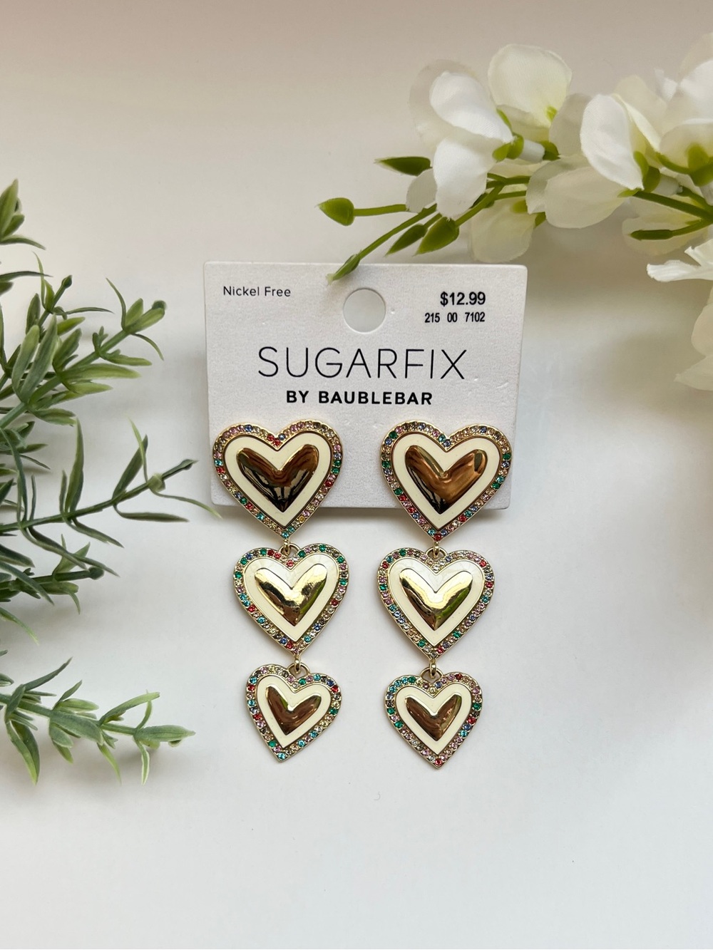 NWT Sugarfix by BaubleBar Gold Heart Drop Earrings with Multicolor Crystal Trim